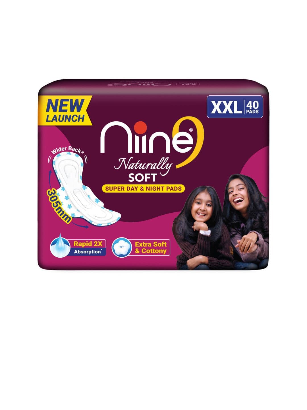 Niine Naturally Soft Cotton 2X Absorption Antileak Flow Sanitary 40 Pads - XXL - view 1