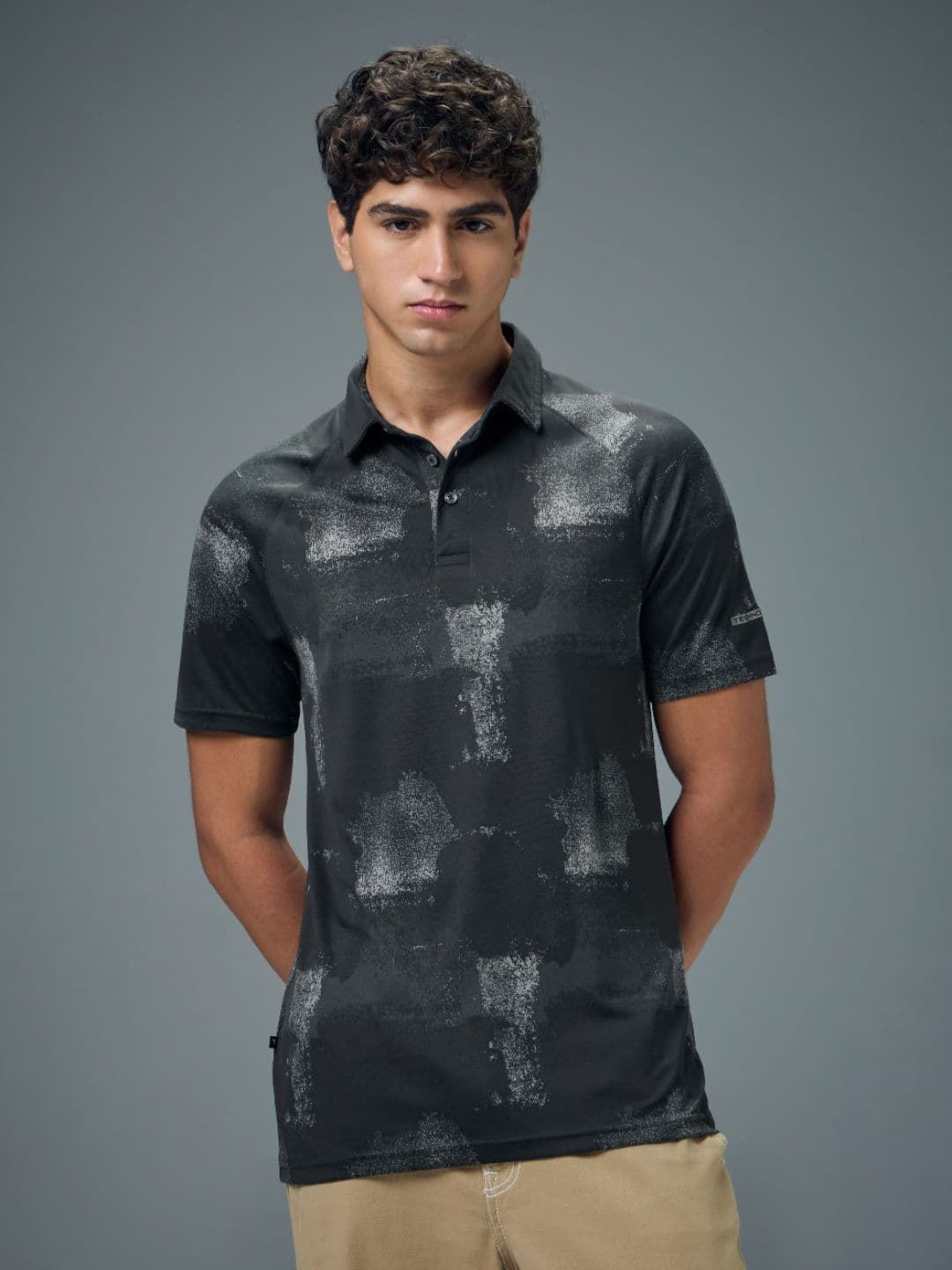 Technosport Men Anti Static Abstract Printed Polo Collar Slim Fit T-shirt - view 1