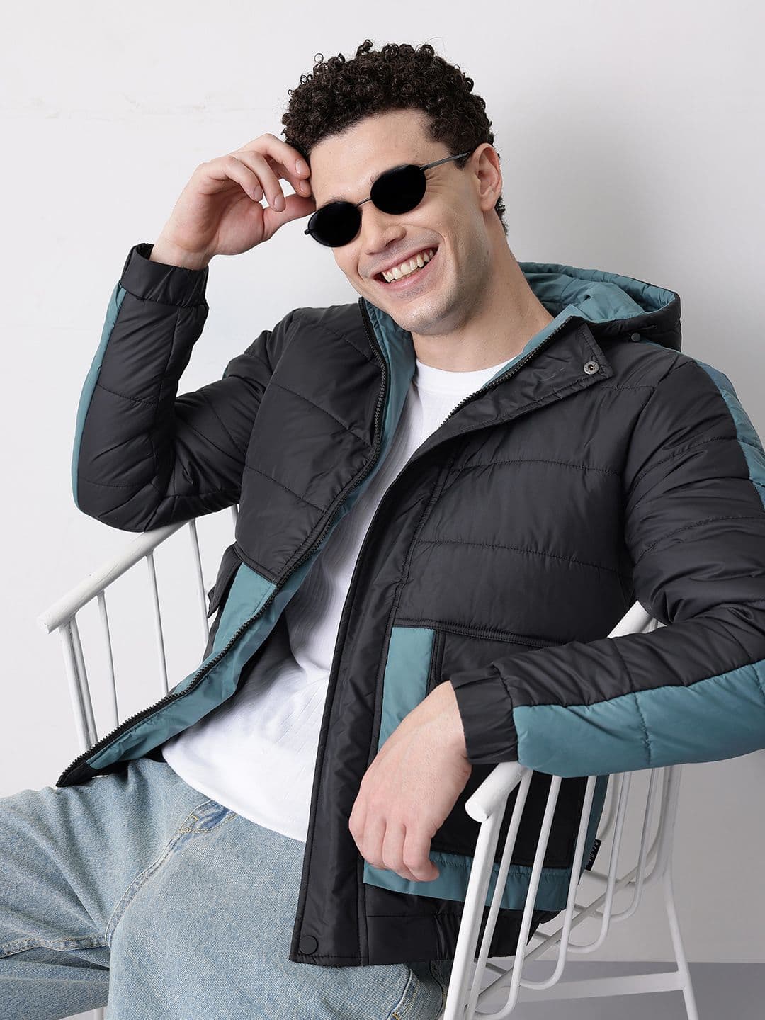 Mast & Harbour Contrast Panel Hooded Padded Jacket - view 1