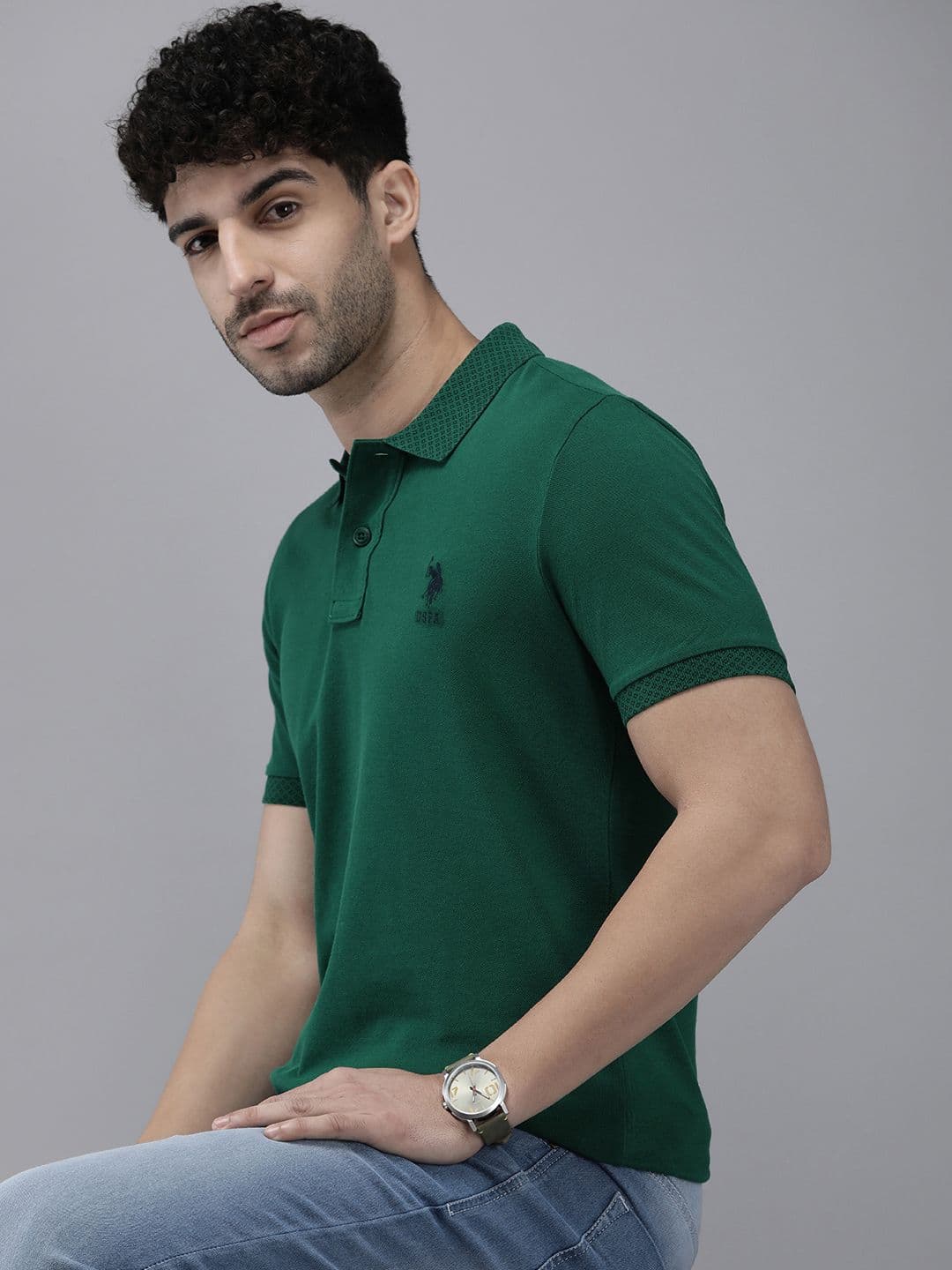 U.S. Polo Assn. Pure Cotton Solid Polo Collar Slim Fit Casual T-shirt - view 1
