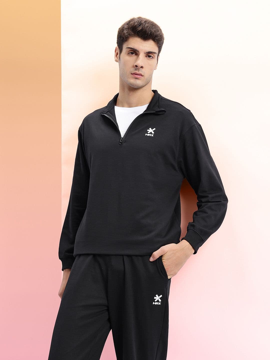HRX by Hrithik Roshan Mock Collar Relaxed Fit Lifestyle Zip-Up Tracksuit - view 1