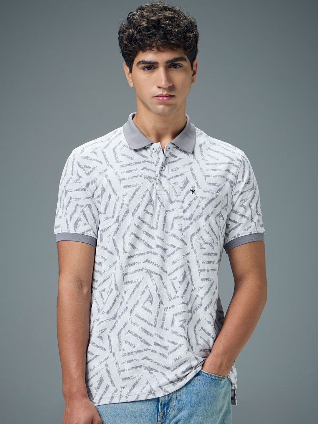 Technosport Geometric Printed Polo Collar Anti Static Slim Fit T-shirt - view 1