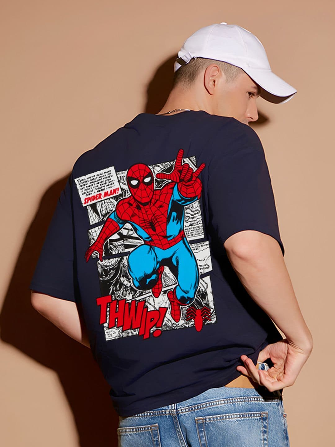 BDSQUARE Men Spider-Man Graphic Printed Round Neck Cotton Oversized T-shirt - view 1