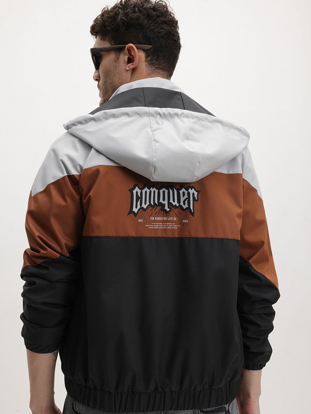 The Roadster Life Co. Colourblocked & Printed Hooded Bomber Jacket - view 1