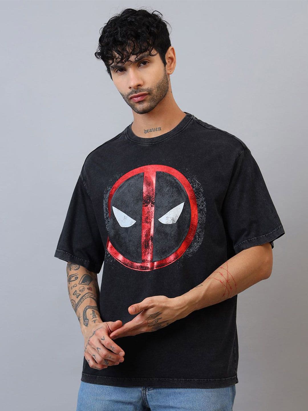 Free Authority Men Deadpool Graphic Printed Round Neck Pure Cotton Oversized T-shirt - view 1