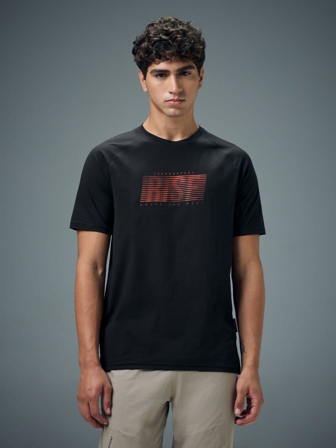 Technosport Typography Printed Anti Static Slim Fit T-shirt - view 1