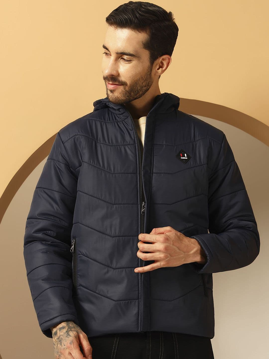 Metronaut Mock Collar Long Sleeves Checked Puffer Jacket - view 1