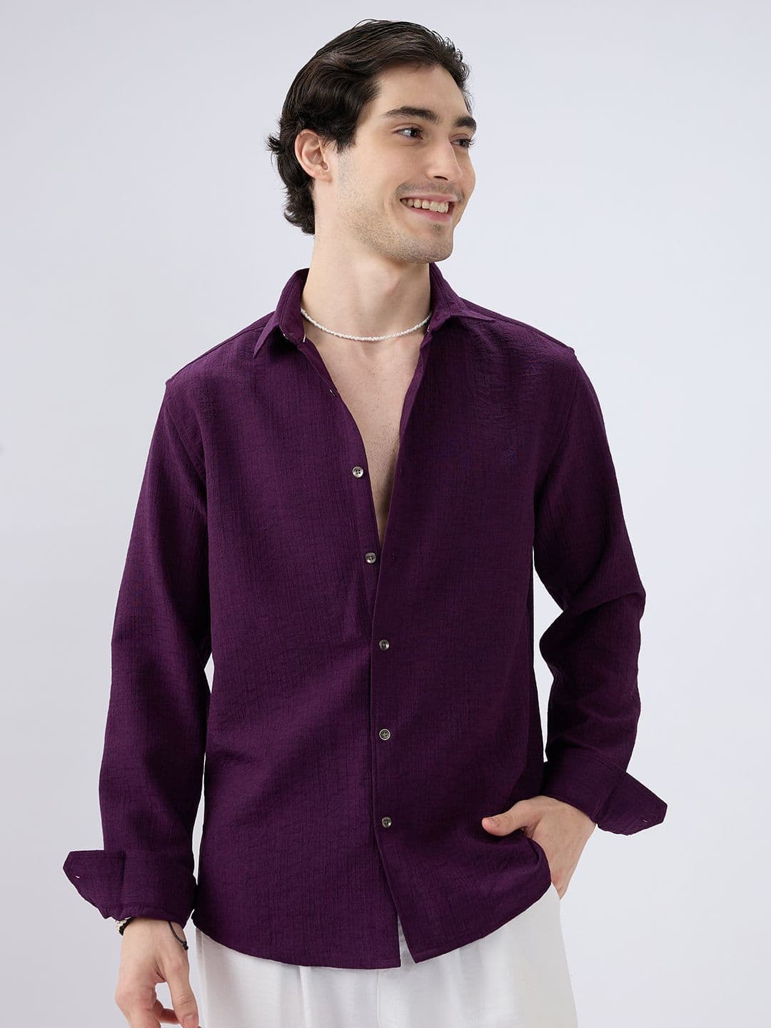 VASTRADO Men Classic Slim Fit Textured Cutaway Collar Casual Shirt - view 1