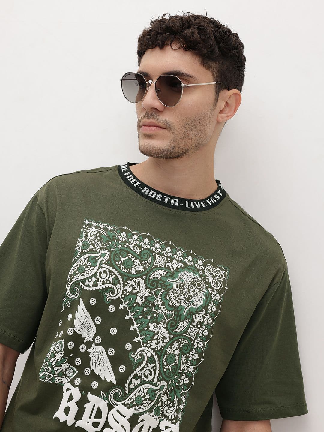 The Roadster Life Co. Printed Drop-Shoulder Sleeves Pure Cotton Relaxed Fit T-shirt - view 1