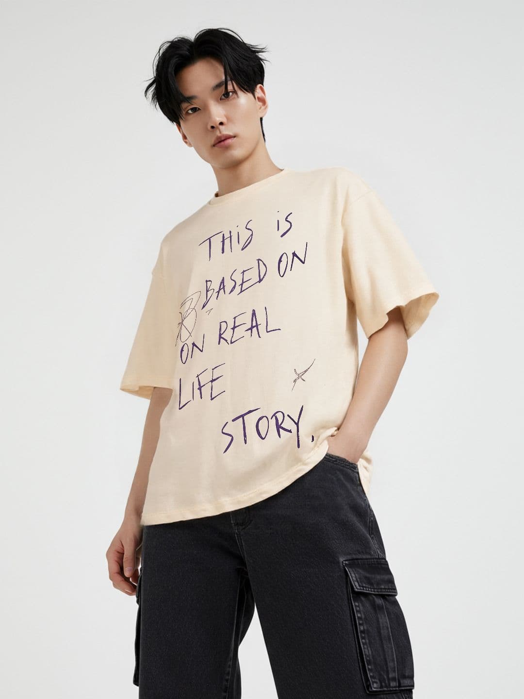 glitchez Oversized Typography Printed Drop-Shoulder T-shirt - view 1