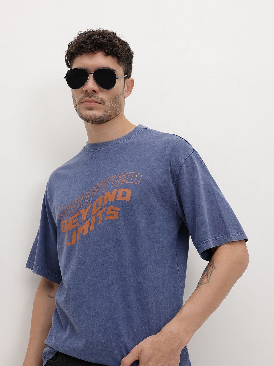 The Roadster Life Co. Printed Drop-Shoulder Sleeves Pure Cotton Relaxed T-shirt - view 1