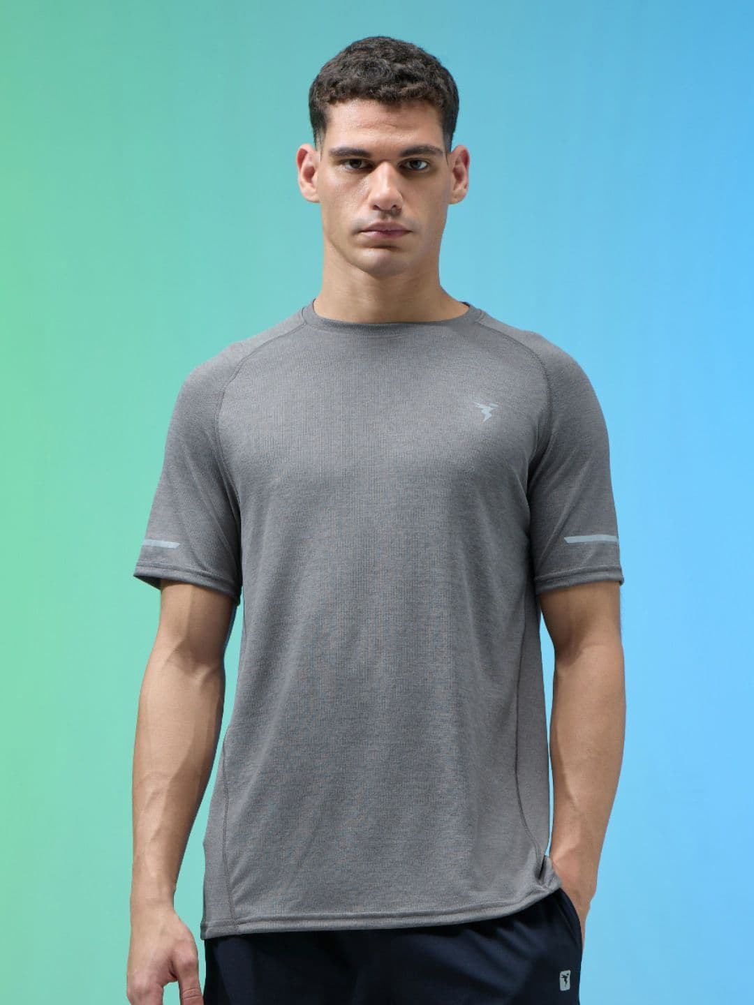 Technosport Round Neck Raglan Sleeves Anti Static Slim Fit T-shirt With Melange - view 1