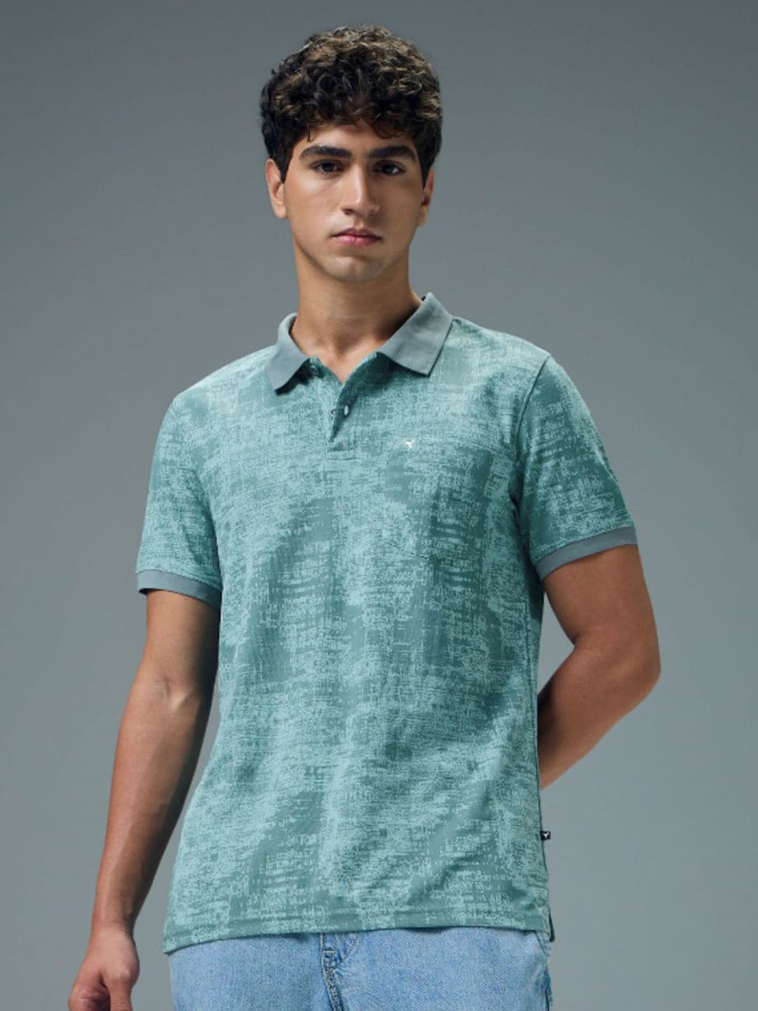 Technosport Abstract Printed Polo Collar Anti Static Slim Fit T-shirt - view 1