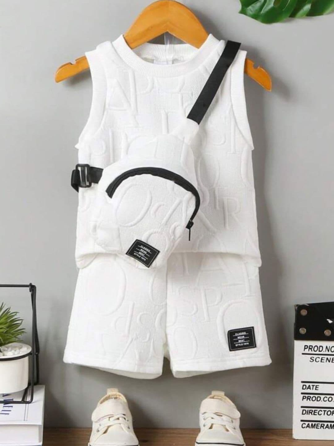 FAHAD CREATIONS Kids Self Design Round Neck T-shirt With Shorts - view 1