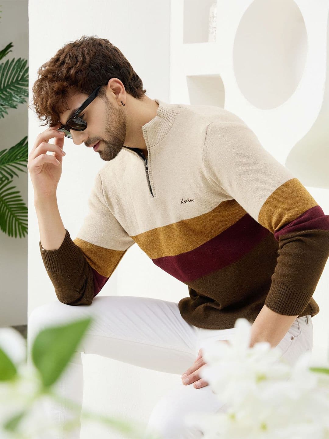 Kveto style redefined Men Colourblocked Long Sleeve Half Zipper Sweater Vest - view 1