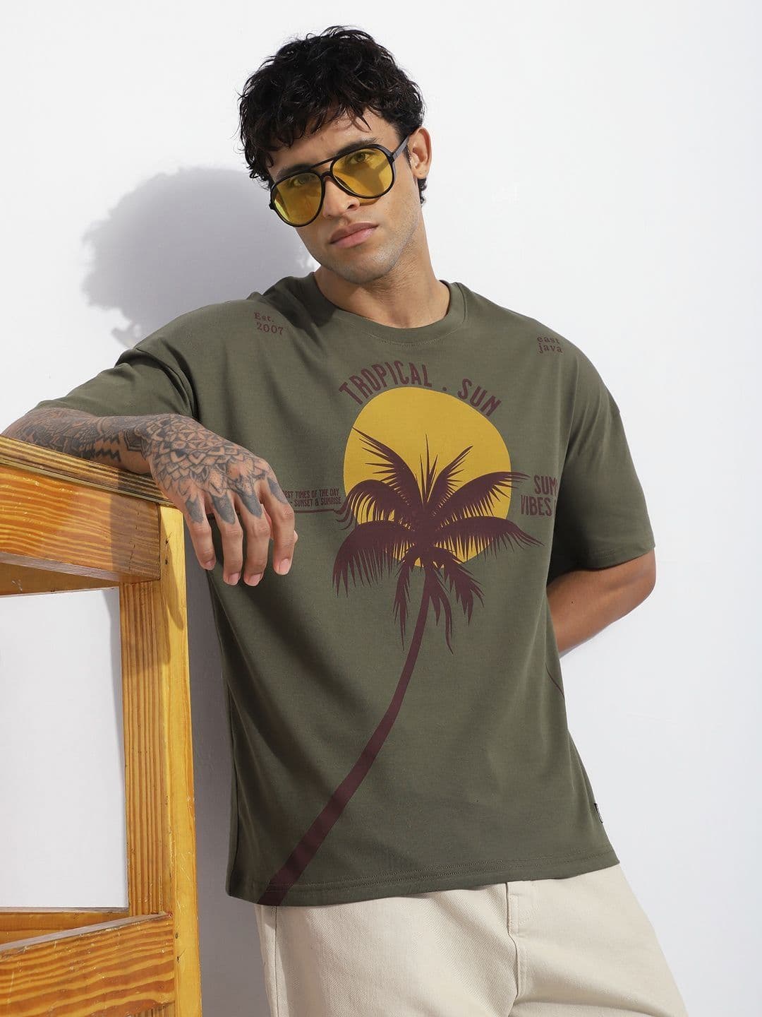 Stormborn Men Floral Printed Drop-Shoulder Sleeves Tropical T-shirt - view 1