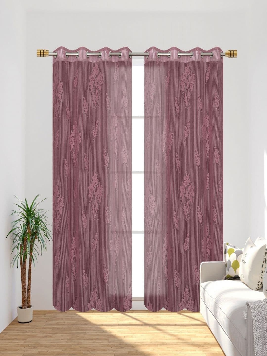 Aura Lavender 2 Pieces Self Design Sheer Long Door Curtains - view 1