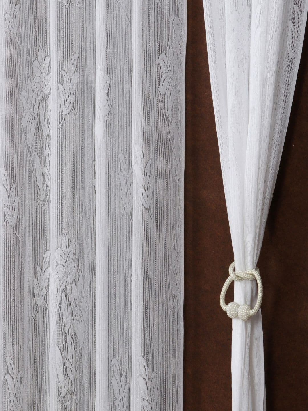 Aura Sheer Net White 2 Pieces Floral Printed Long Door Curtains - view 1