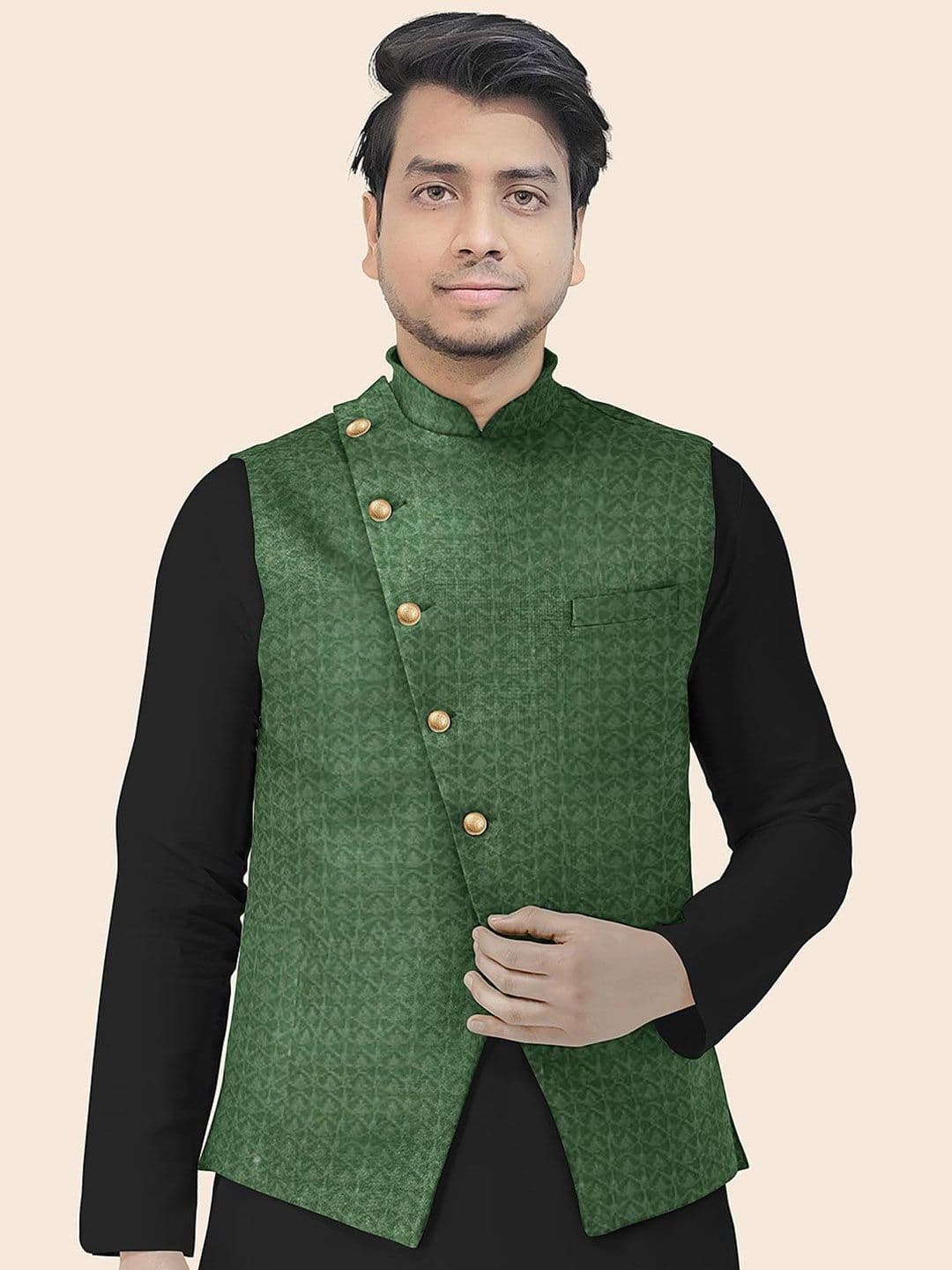 Utsav Fashion Men Embroidered Georgette Nehru Jacket in Green - view 1