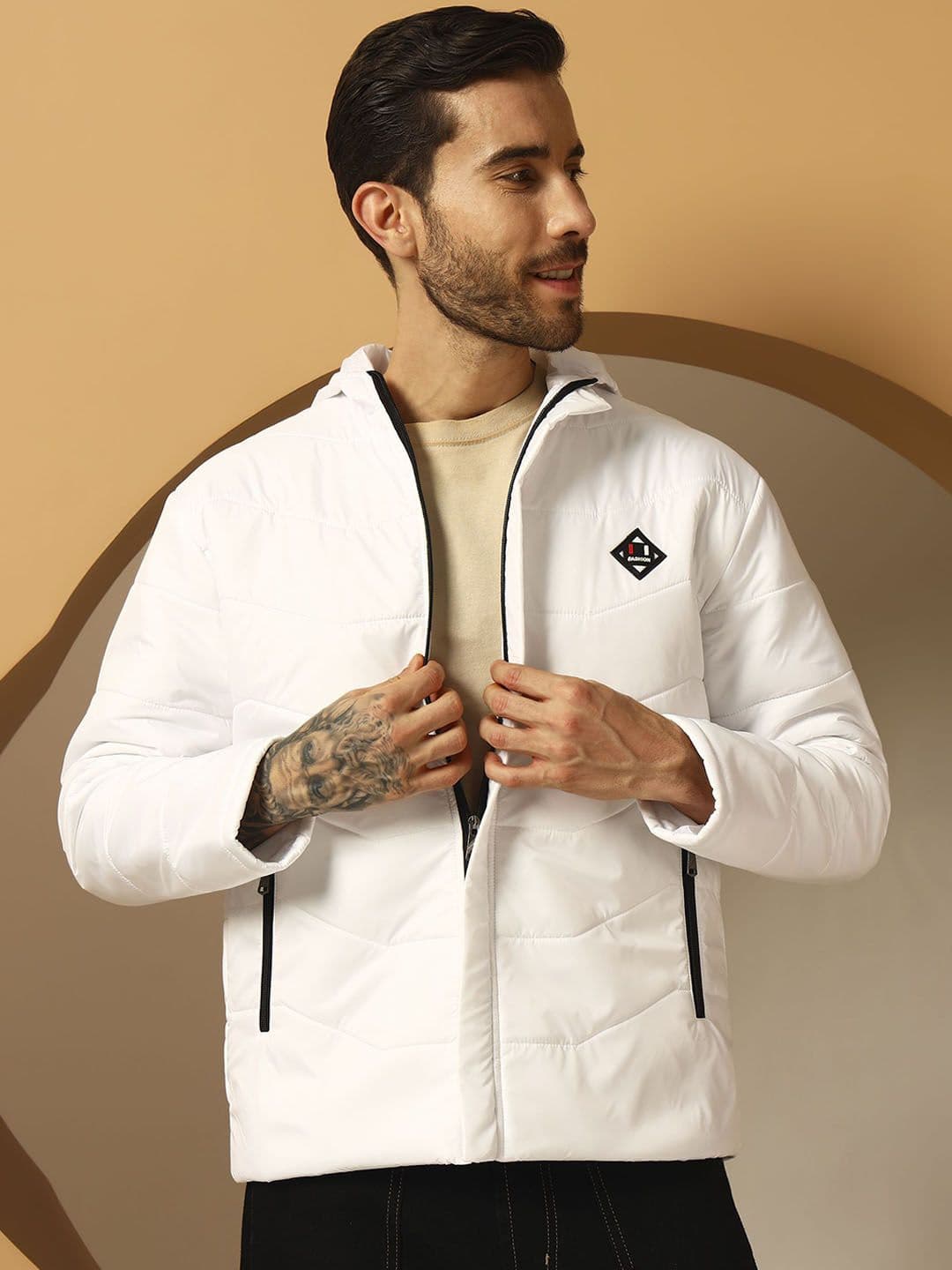 Christy World Men Hooded Solid Padded Jacket - view 1