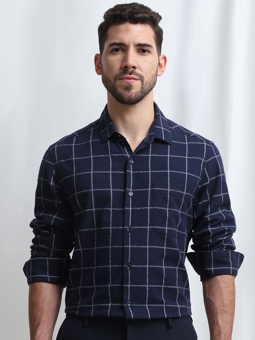 Mufti Men Slim Fit Windowpane Checks Checked Casual Shirt - view 1