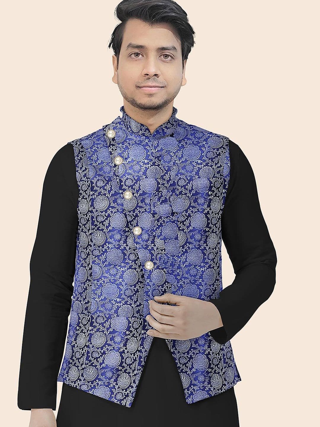 Utsav Fashion Men Floral Woven Design Nehru Jacket - view 1