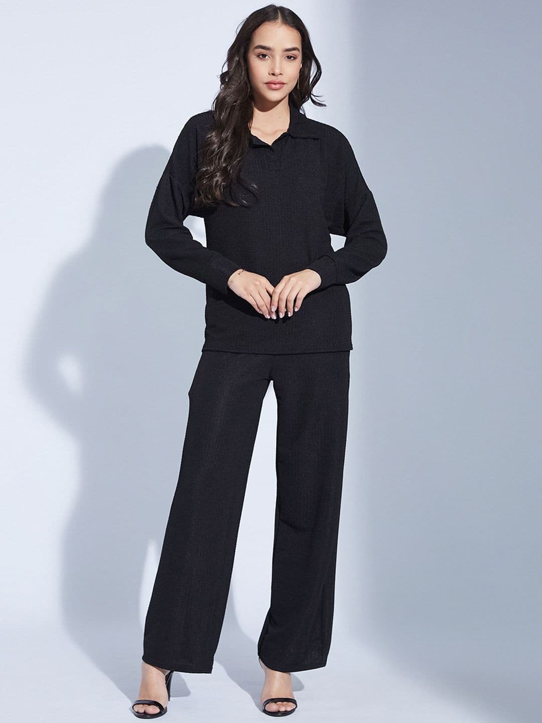 Selvia Edge Women Solid Polo Collar Top and Trousers Co-Ords - view 1