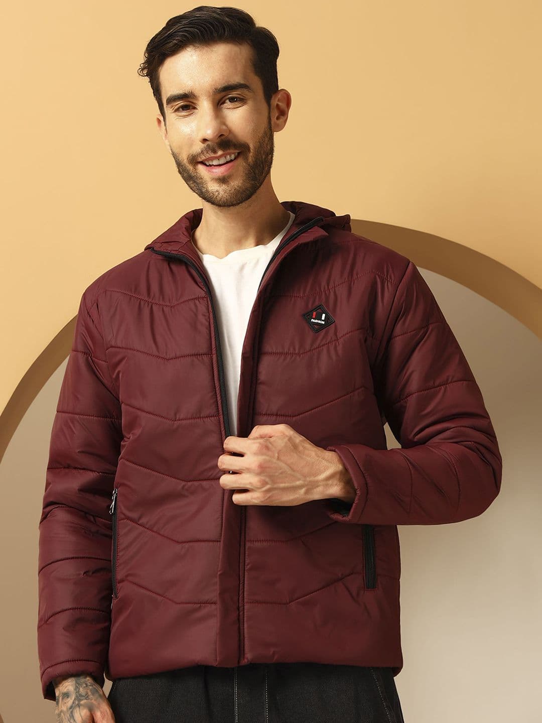 Christy World Men Hooded Solid Padded Jacket - view 1