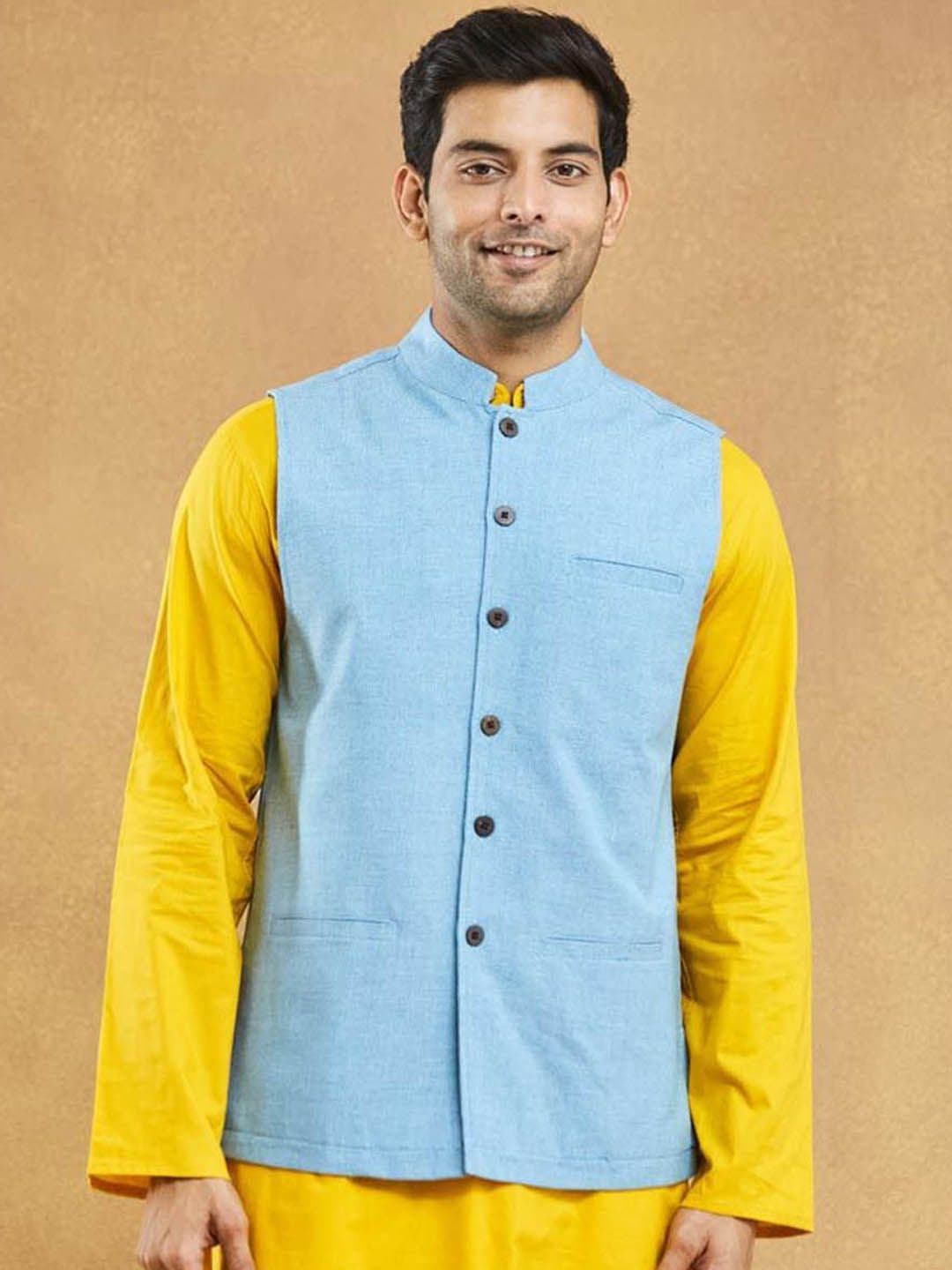 Fabindia Dobby Men Textured Pure Cotton Woven Nehru Jacket - view 1