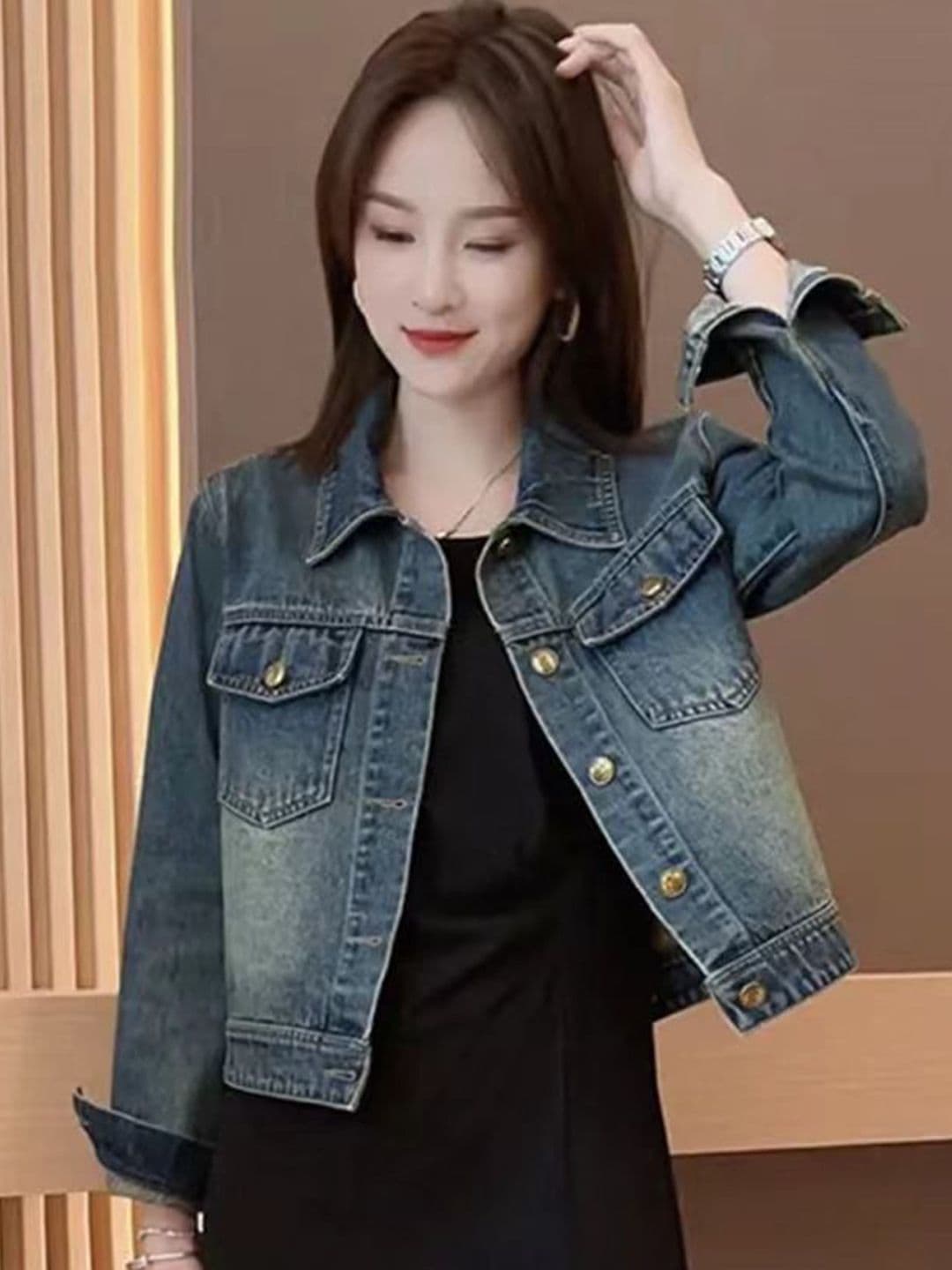StyleCast Women Spread Collar Denim Jacket - view 1
