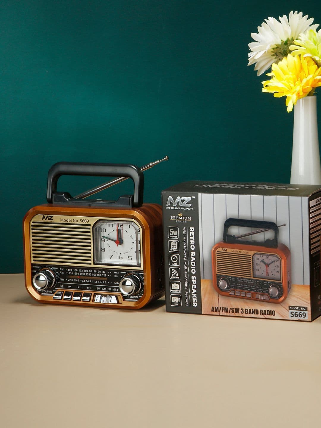 MZ S666 Retro Multi-Functional with High Power Clock & 5W & 1500mAh Battery Radio Speaker - view 1