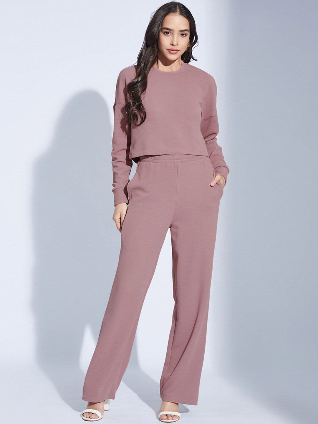 Selvia Edge Women Solid Round Neck Top and Trousers Co-Ords - view 1