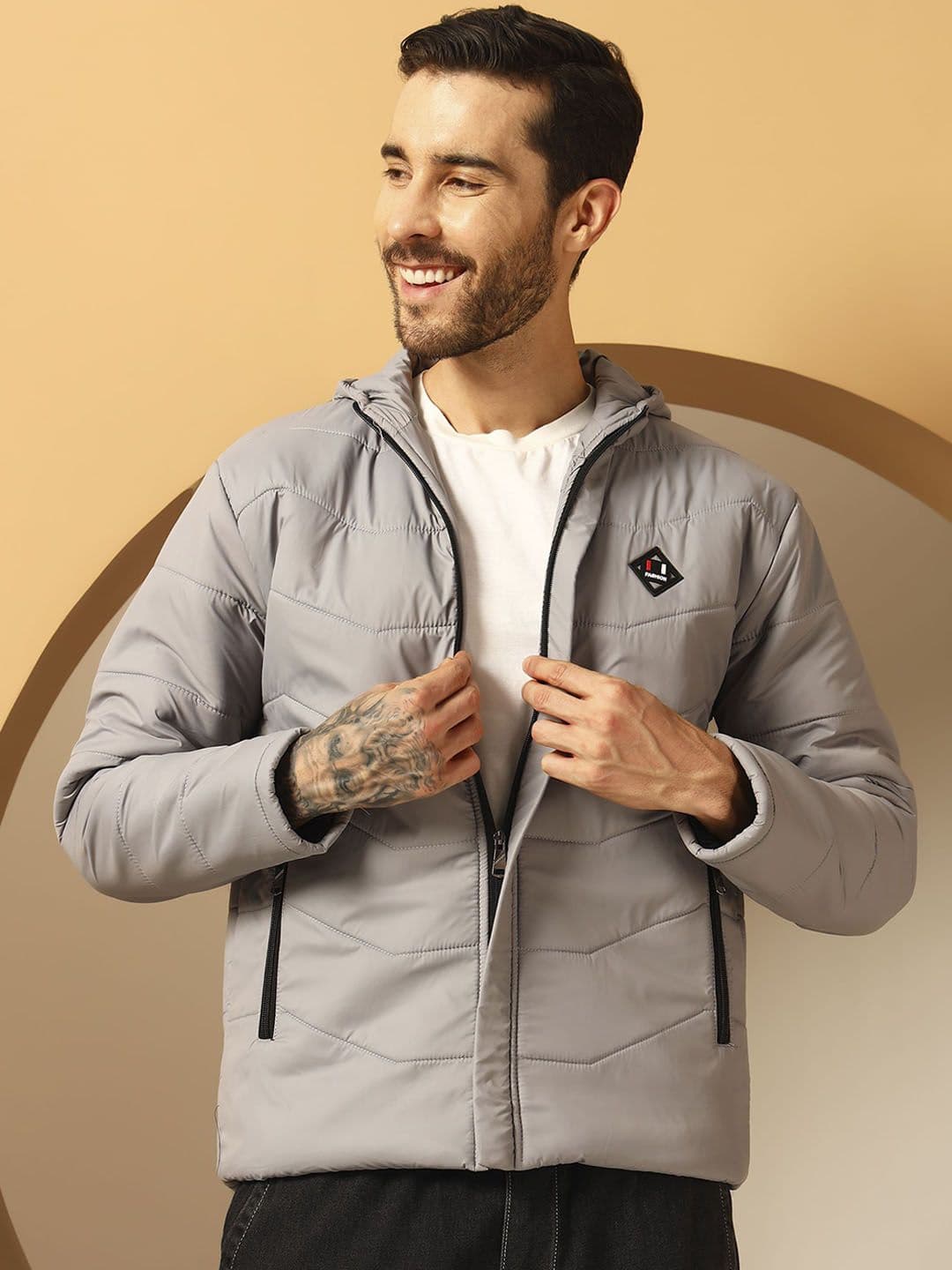 Christy World Men Hooded Solid Padded Jacket - view 1