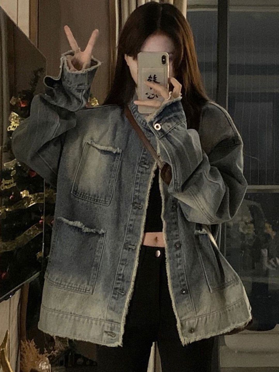 StyleCast Women Spread Collar Long Sleeves Faded Denim Jacket - view 1