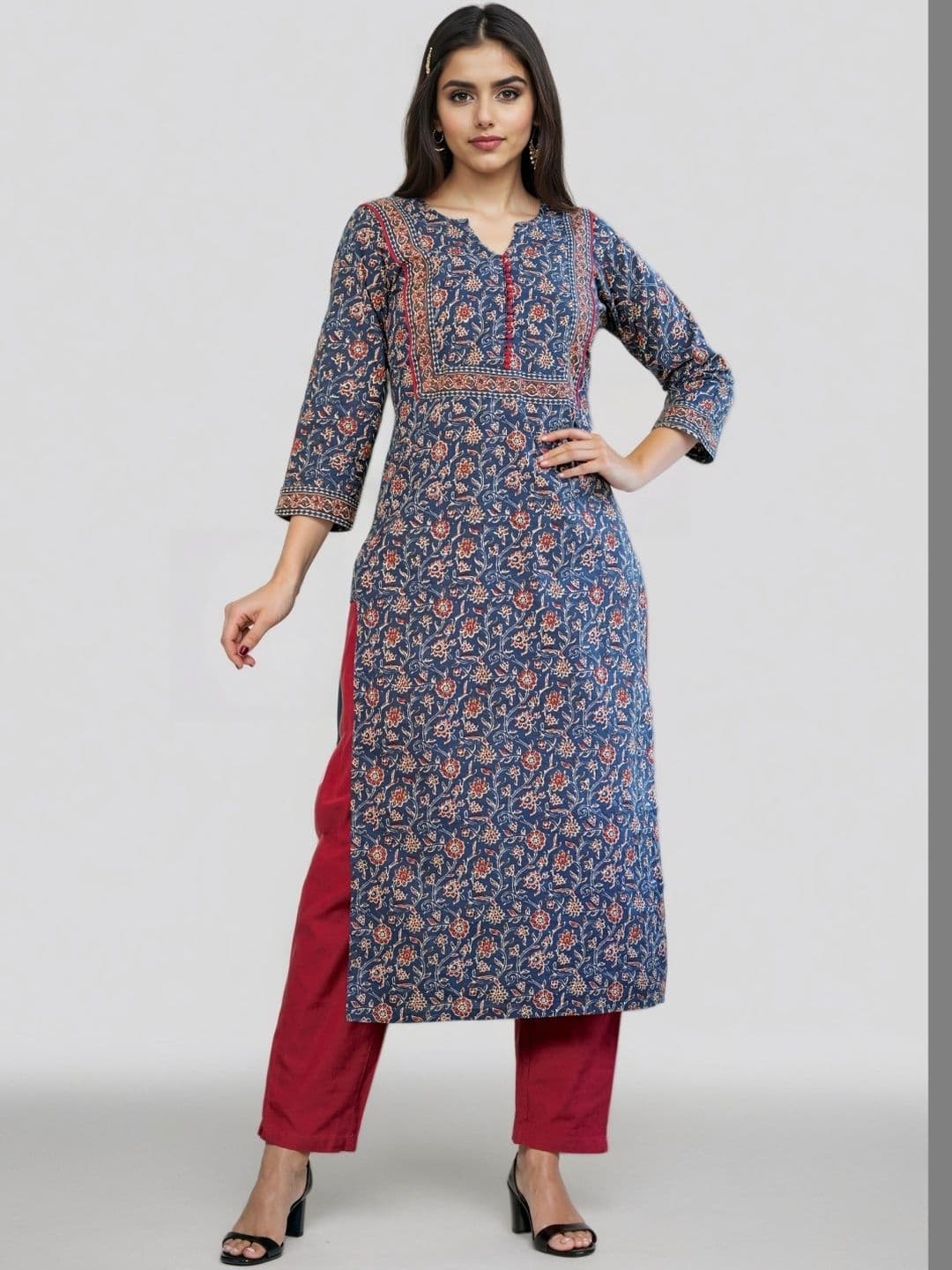 SZN Women Blue Floral Printed Floral Kurta - view 1