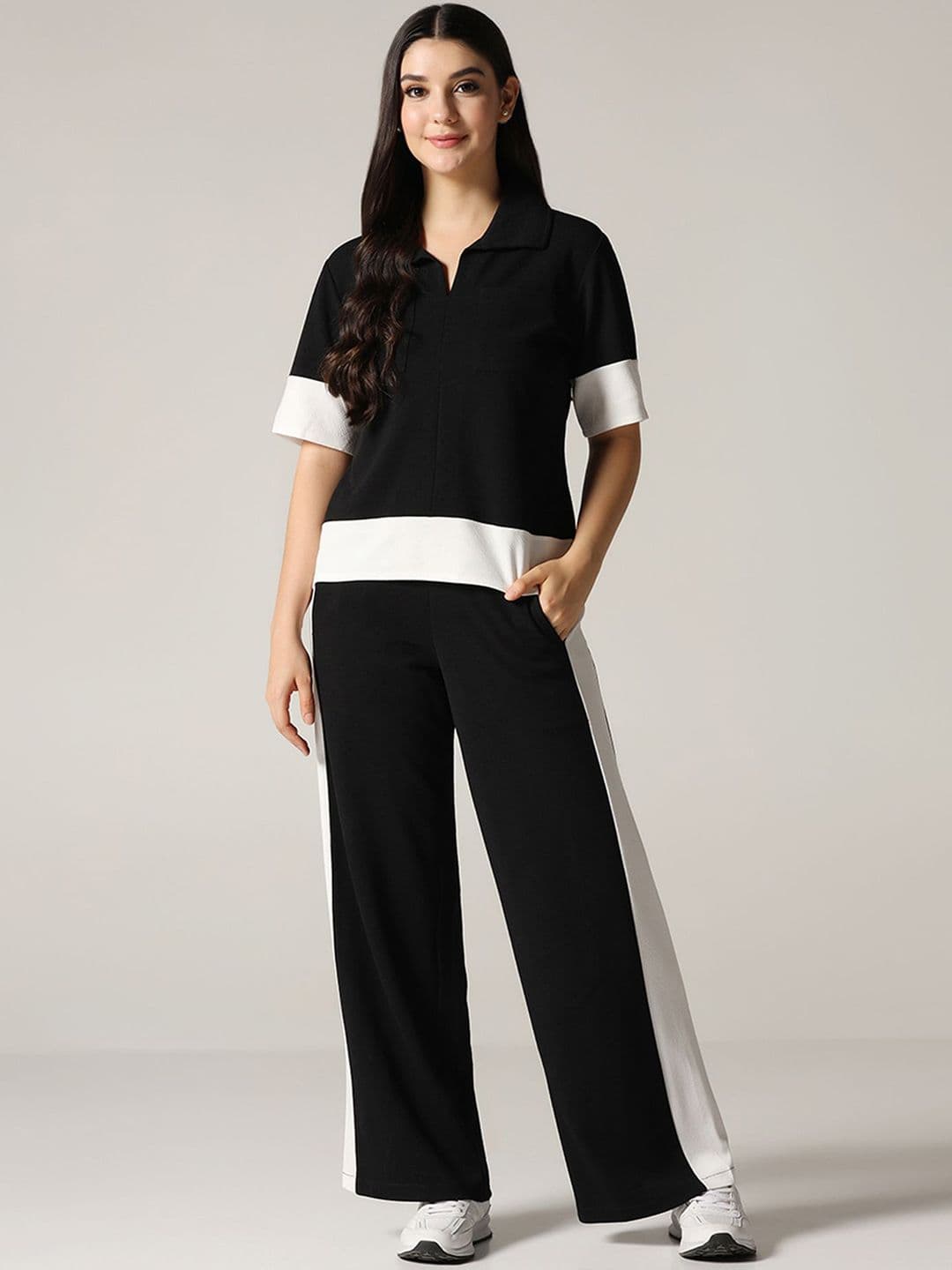 Selvia Edge Weekend Blossom Collection Colourblocked V Neck Top With Trousers - view 1
