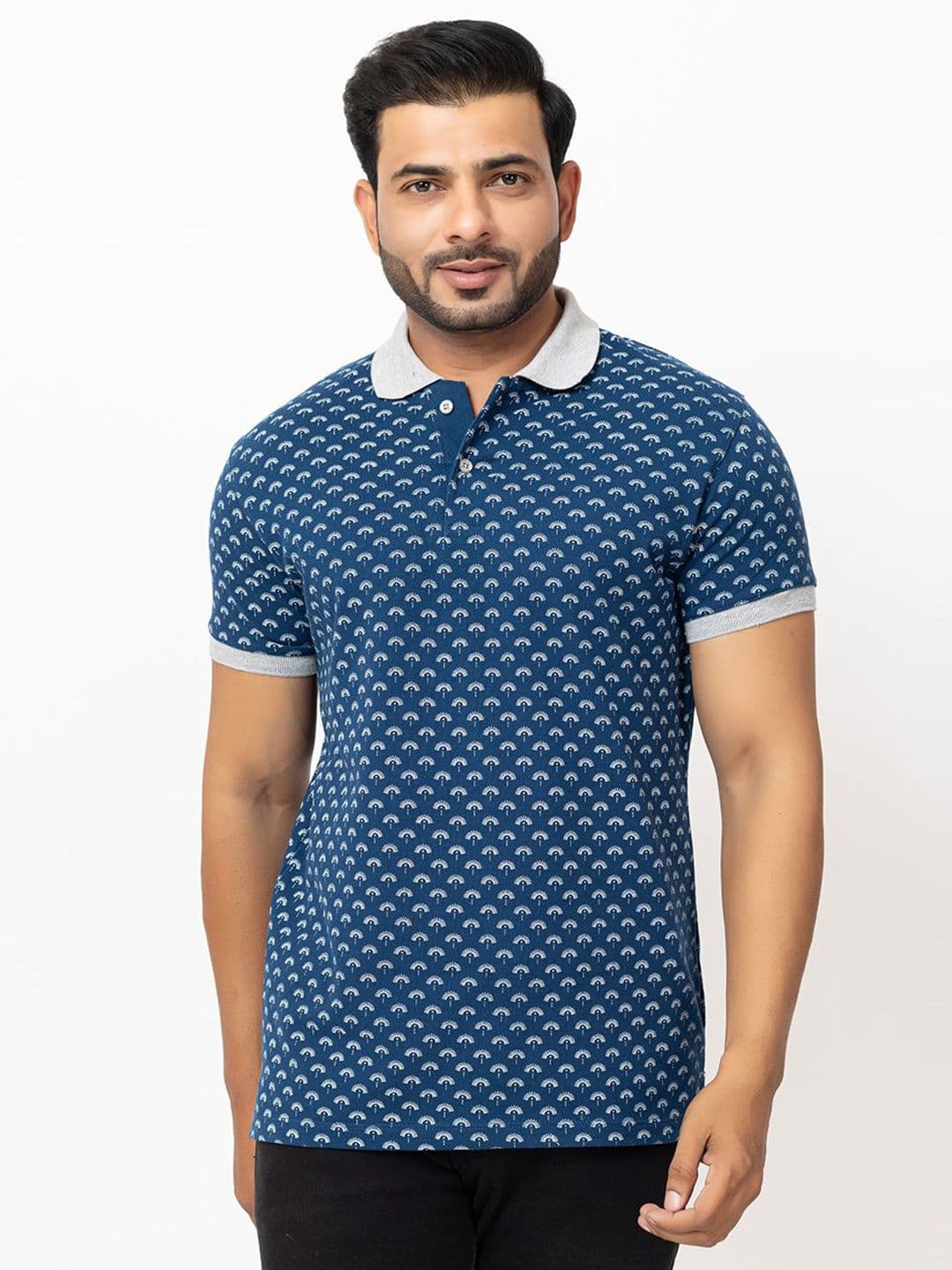 PYRO SPIRIT Geometric Printed Polo Collar Relaxed Fit Cotton T-shirt - view 1