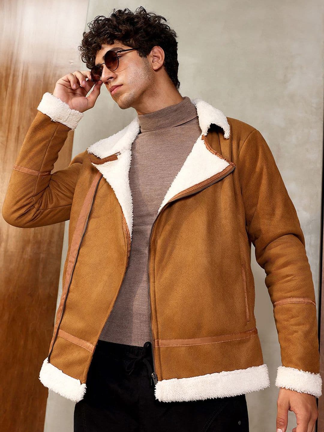CAHOOT Men Spread Collar Solid Lightweight Sherpa Jacket - view 1
