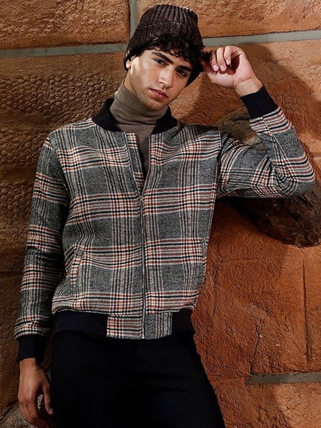 CAHOOT Men Stand Collar Checked Lightweight Bomber Jacket - view 1