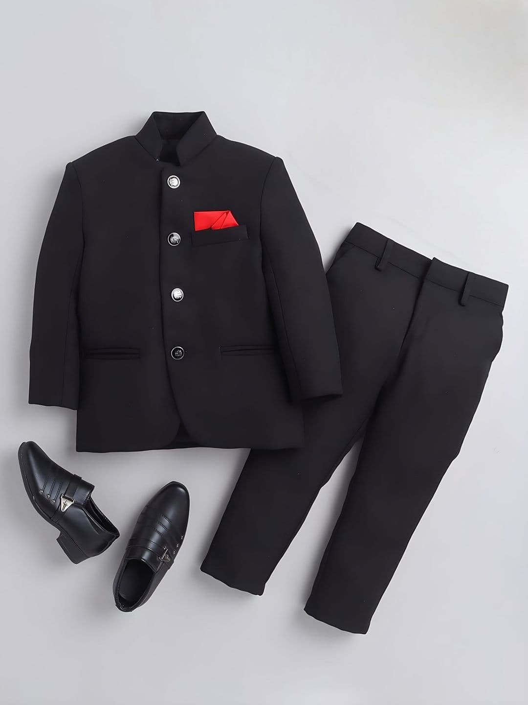 BAESD Boys Mandarin Collar Ventless Single-Breasted 2-Piece Jodhpuri Suits - view 1