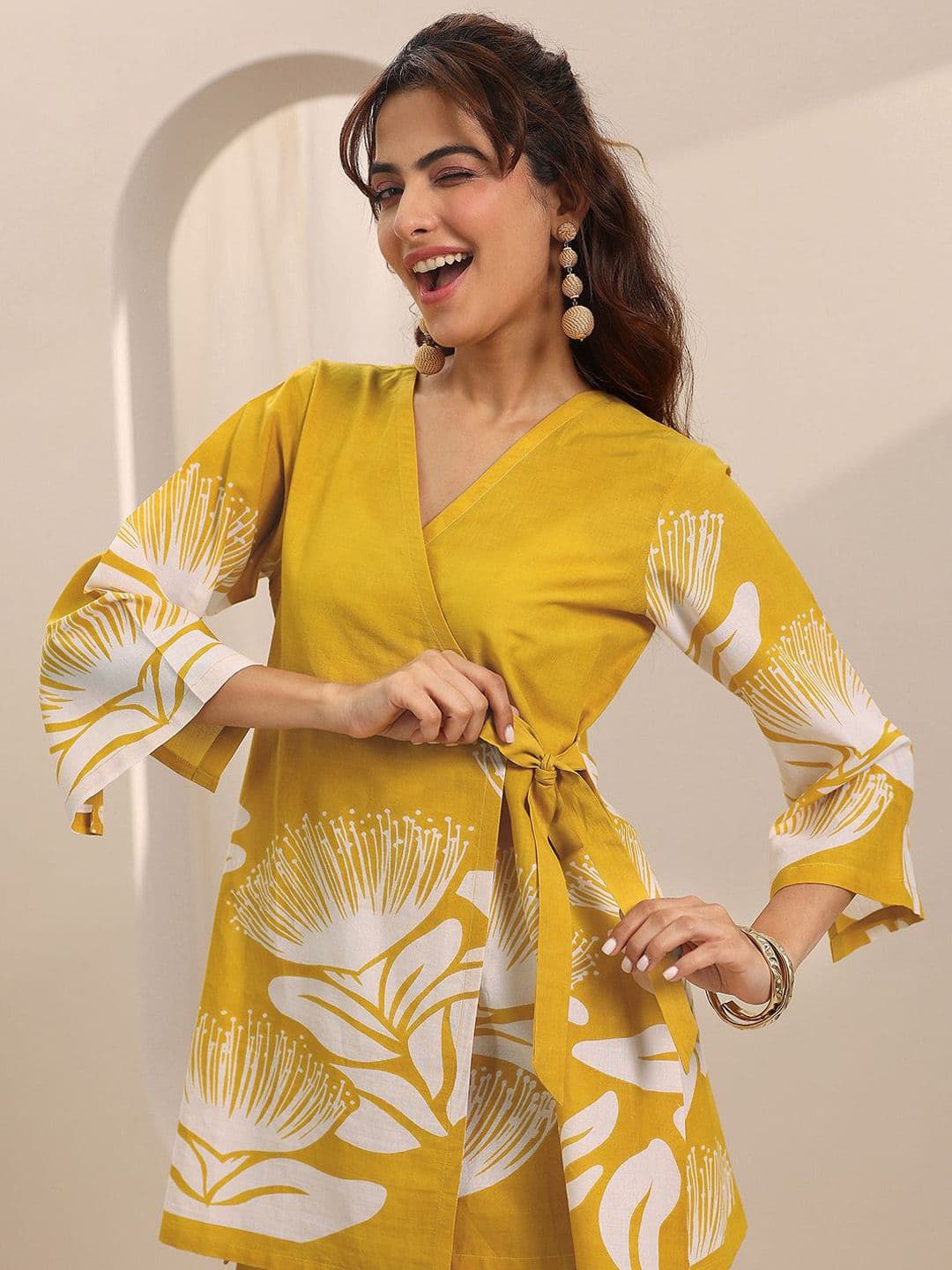 Libas Floral Printed V-Neck Tunic With Palazzos Co-Ords - view 1