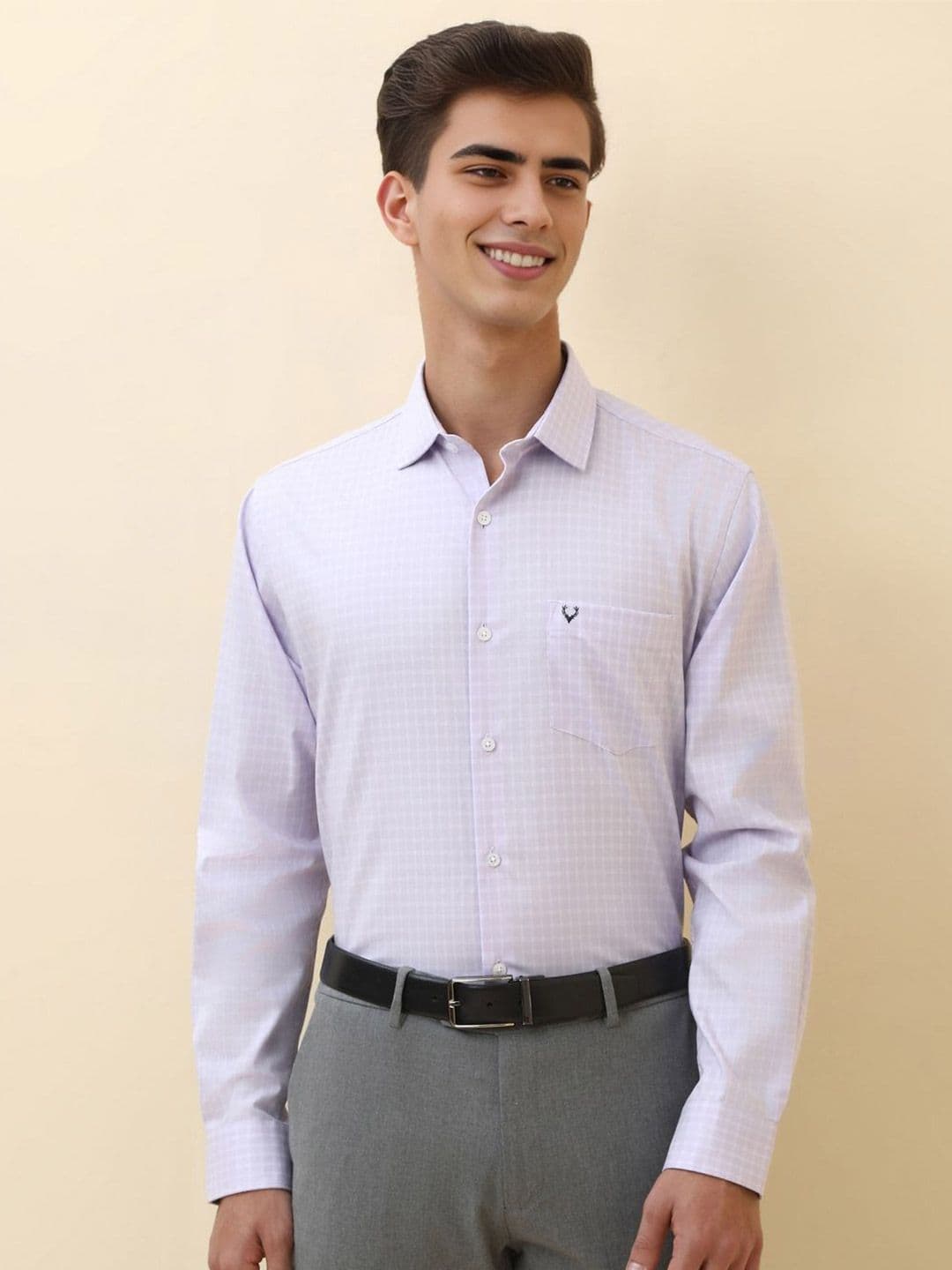 Allen Solly Men Gingham Checked Spread Collar Pure Cotton Formal Shirt - view 1