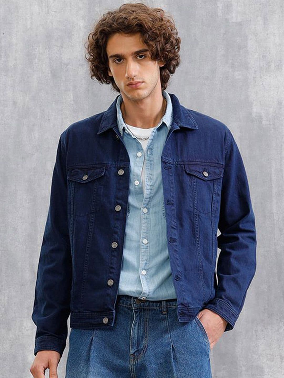 WROGN Spread Collar Cotton Denim Jacket - view 1