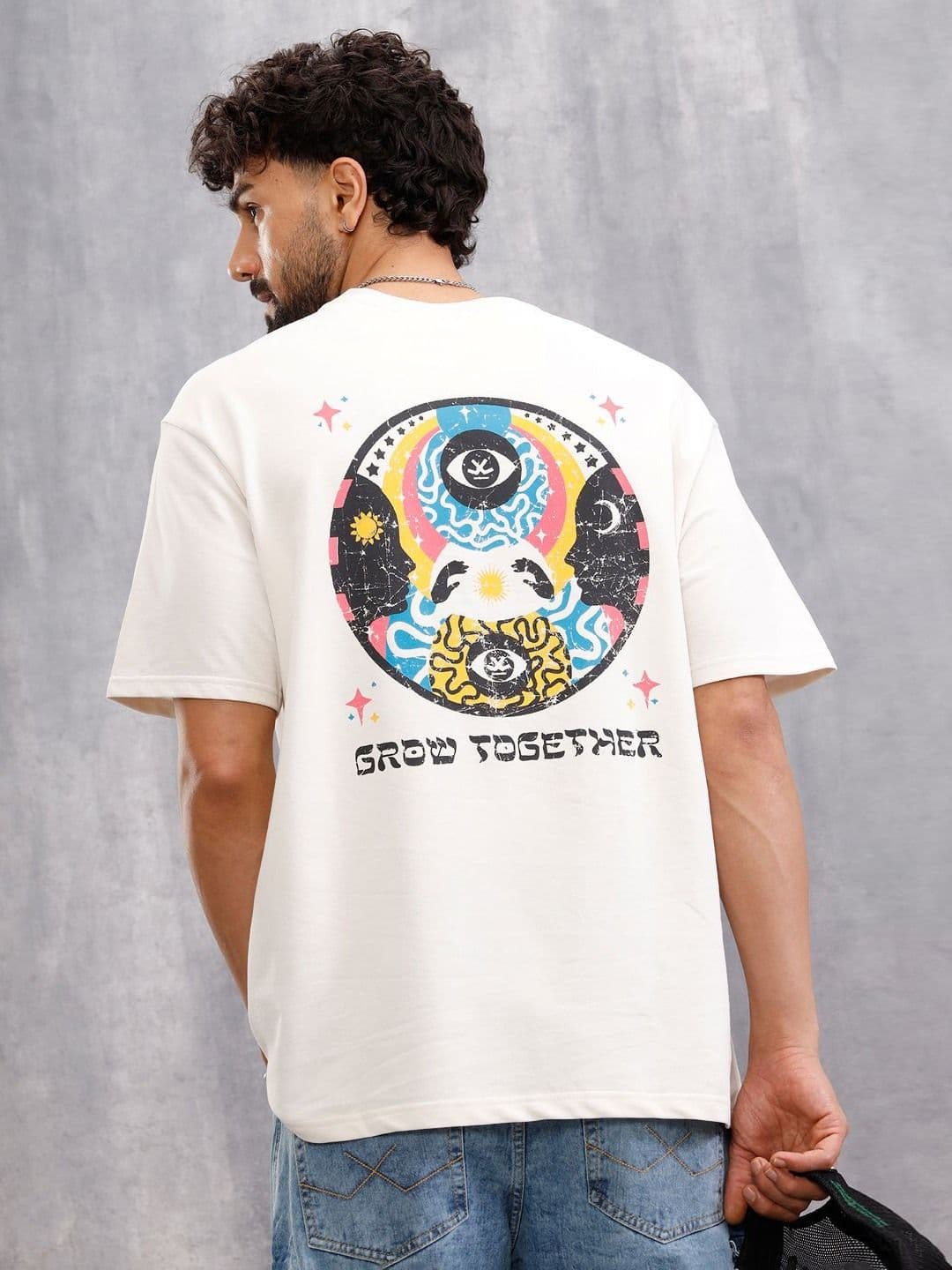 WROGN Men Graphic Printed Round Neck Cotton Relaxed Fit T-shirt - view 1