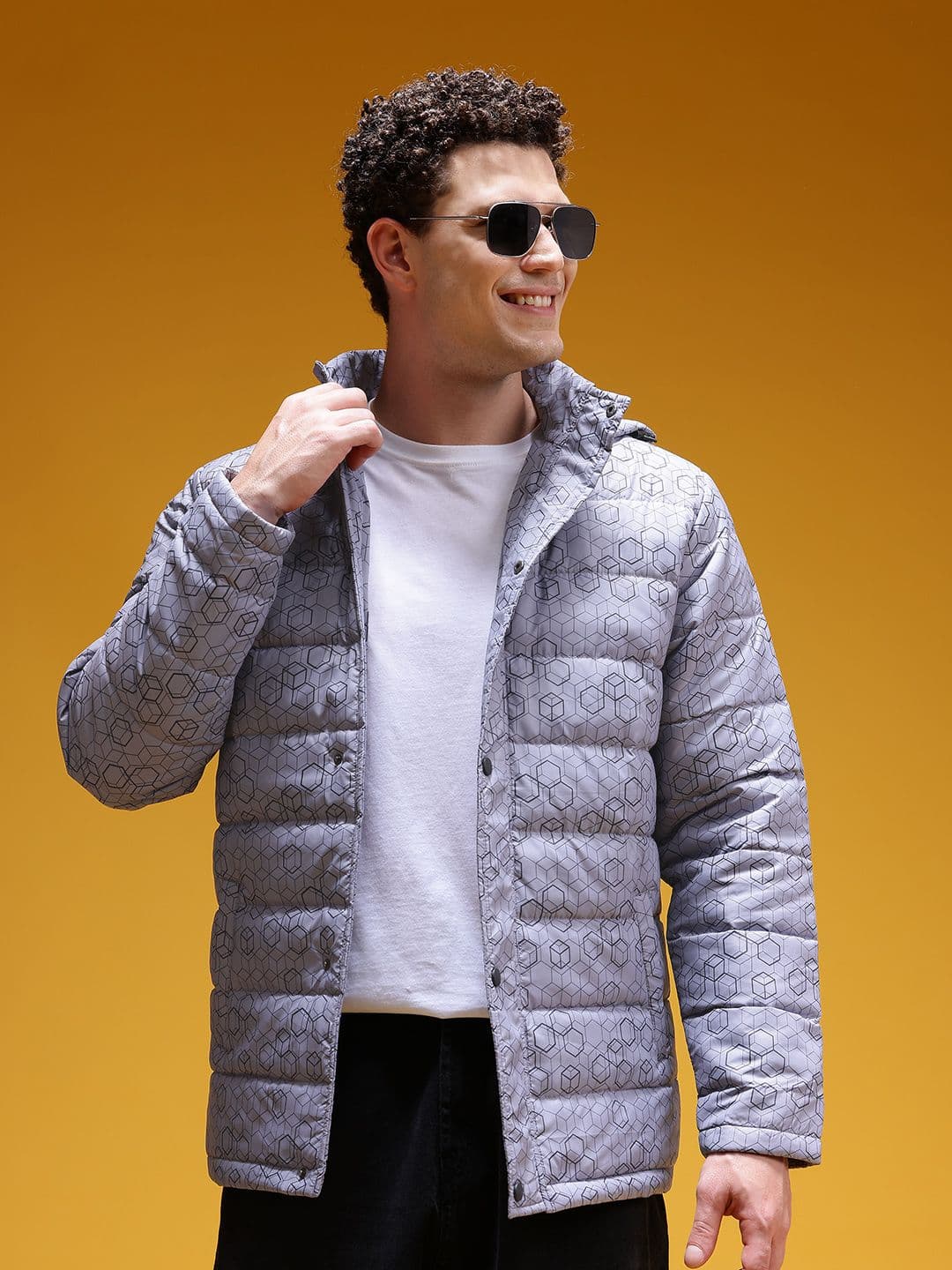 HERE&NOW Geometric Printed Hooded Padded Jacket - view 1