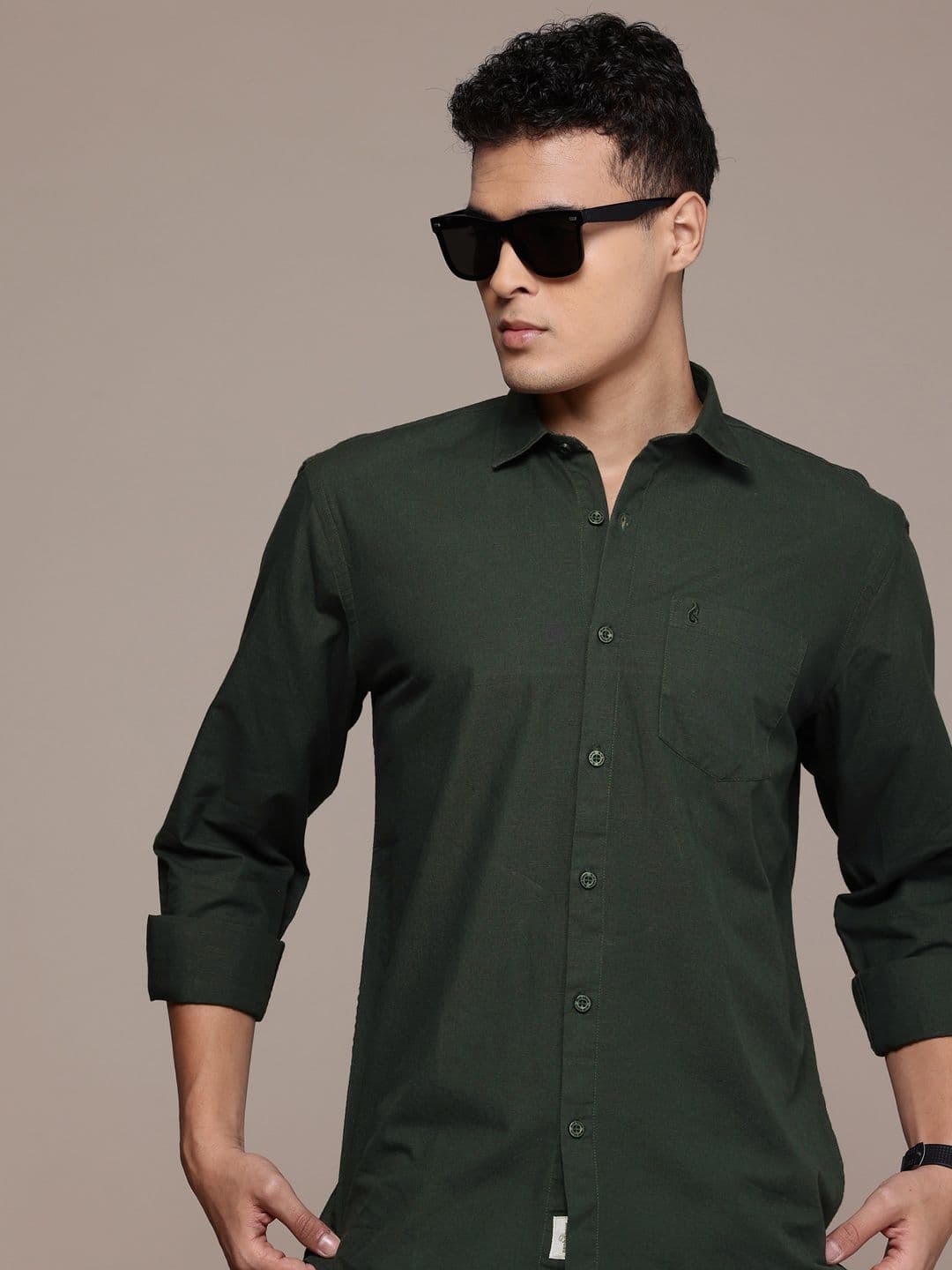 BS BLUE SQUAD Slim Fit Cotton-Linen Casual Shirt - view 1
