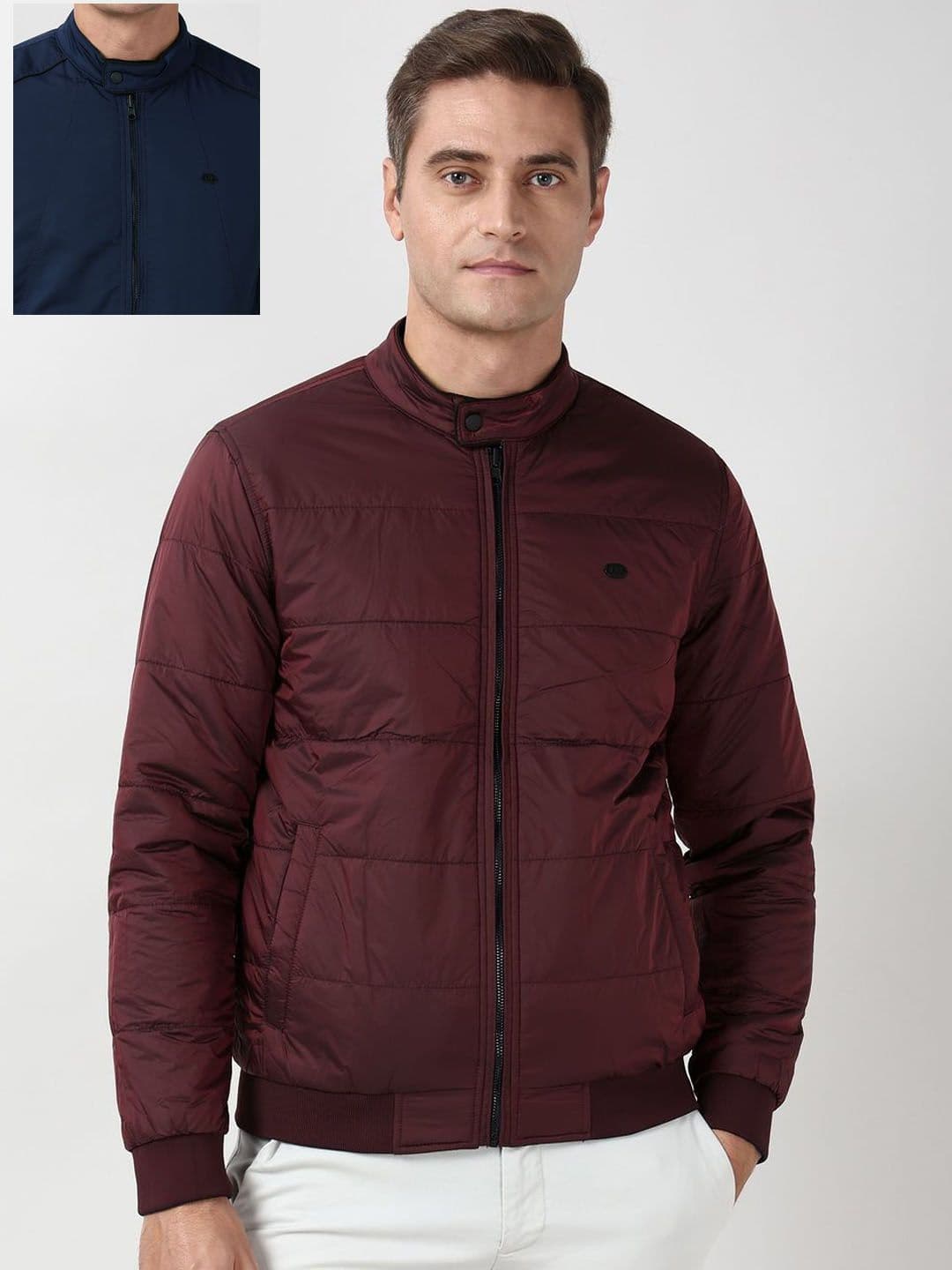 Peter England Casuals Men Stand Collar Solid Open Front Jacket - view 1