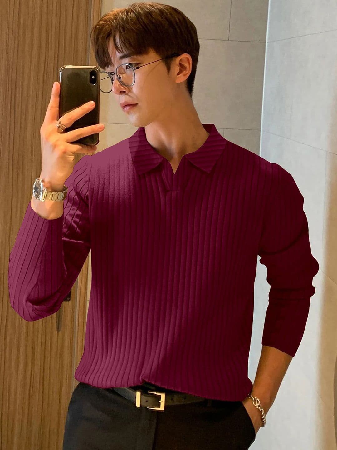 KAJARU Striped Polo Collar T-shirt - view 1