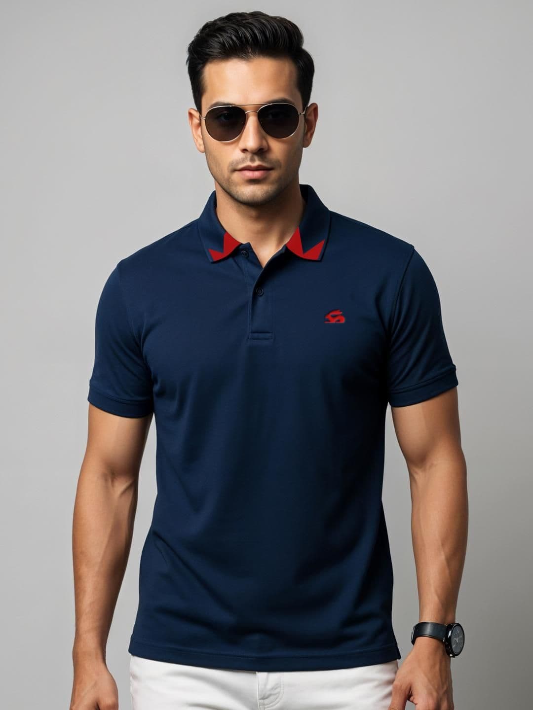 ADRO Men Navy Blue Cotton Tshirts - view 1