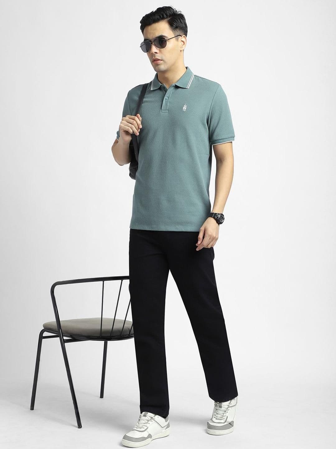 R&B Men Self Design Polo Collar T-shirt - view 1